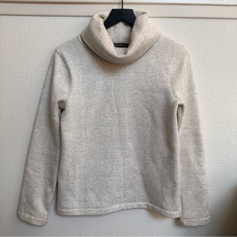 J. Crew Mercantile White & light Grey Funnel-neck Pullover Sweater